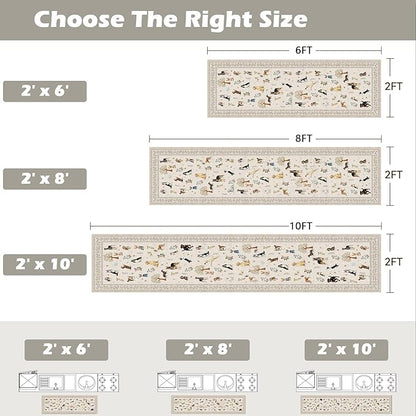 Dog Rug Runner for Entryway, 2x4 Washable Kitchen Mat Ultra-Thin Soft, Non-Slip Indoor Door Carpet Stain Resistant Boho Small Low-Pile Throw for Bathroom Bedroom, Beige