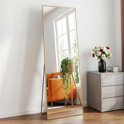 Sweetcrispy 58"x19" Full Length Mirror, Full Body Mirror with Aluminum Alloy Thin Frame, Leaning or Standing, Suitable for Bedroom, Livingroom, Cloakroom, Gold
