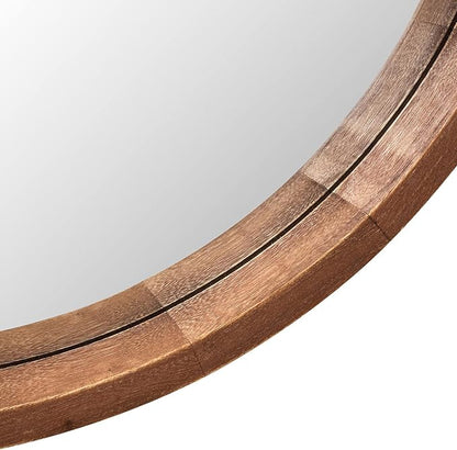 LYYYXGYP Round Wood Mirror 24 Inch Farmhouse Wall Mirror Wooden Framed Brown Circle Mirror for Bathroom