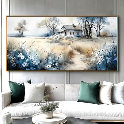Watercolor Landscape Art Wall Art - Framed Modern Canvas Painting for Living Room, Bedroom Home Office Decor, 48x24 Inch Ready to Hang