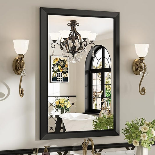 24x36 Inch Black Bathroom Mirror for Wall, Beveled Framed Rectangle Bathroom Vanity Mirrors for Over Sink, Bedroom, Living Room, Entryway, Anti-Rust, HD Tempered Glass, Horizontally/Vertically