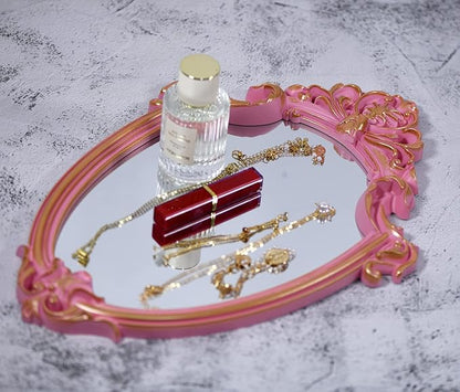 Eaoundm 16.5 x 11 inch Vintage Mirror Antique Mirror Decorative wall Mirror Shield Shape (Pink)