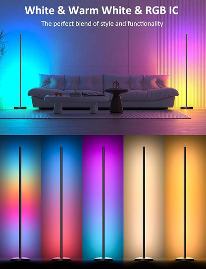 MIHEAL RGB Corner Floor Lamp, 57.5" Color Changing LED Corner Lamp with APP Control, Modern Standing Lamp with Music Sync and 16 Million DIY Colors, Heavy Base for Bedroom Living Room Gaming Room
