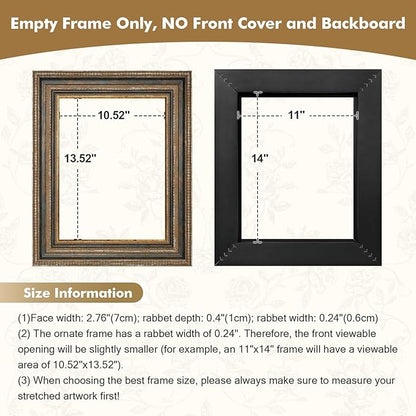 Vintage Plein Air Frame for 8x8 Handmade Paintings, 2.4" Wide Antique Embossed Art Frame for Horizontal Vertical Display, No Glass Cover & Back, Living Room Bedroom Entryway Decor (Rustic Blue)