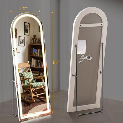Arch Full Length Standing Mirror with LED Lights, 63"x20" Lighted Mirror with Dimming & 3 Color Lighting, Tall Mirror Full Body for Bedroom, Dressing Room