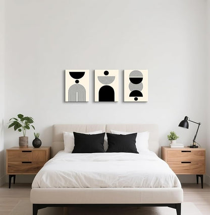 WENGTIAO 3Pcs Boho Abstract Canvas Wall Art,Neutral Minimalist Geometric Line Wall Painting Mid Century Beige Black Art Modern Prints Bohemian Home Decor for Bedroom Living Room Hallway Office 12"X16"x3