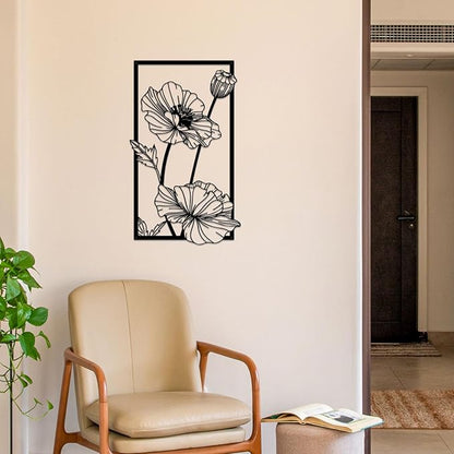 Resama 3 Pcs Black Metal Flowers Wall Decor, Minimalist Abstract Wall Art Modern Floral Line Wall Sculpture Hanging for Bedroom Bathroom Kitchen