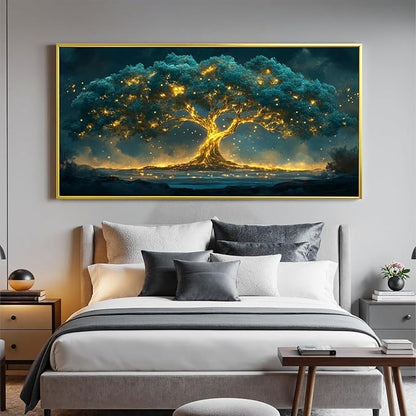 Canvas Wall Art Decor Artwork for Walls Oversized Green Gold Wall Art Prints Gold Framed Large Tree of Life Wall Art for Living Room Canvas Art Wall Decor Home Office Aesthetic Wall Decorations 29" x 58"