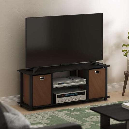 FURINNO Econ Entertainment Center, Americano/Black/Brown 42 Inch TV Size