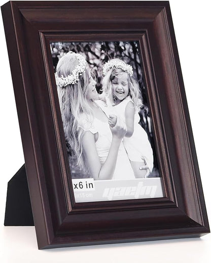 Yaetm 4x6 Picture Frame Set of 4, 1.4” Wide Molding & Dark Brown Photo Frames with HD Tempered Glass, Display on Tabletop & Wall Mounting, Brown