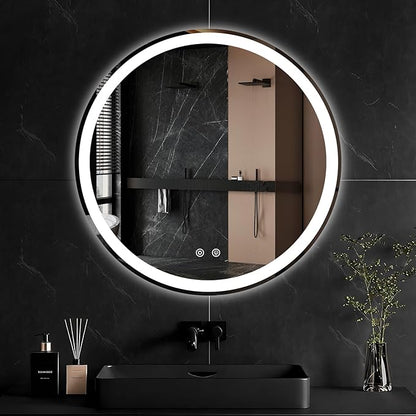 NEWBULIG 30 Inch Round LED Bathroom Wall Mirror with Lights, Light up Vanity Bathroom Mirror for Over Sink, Anti-Fog and Dimmable, Front Light and Backlit, Memory Function, Shatter-Proof, White