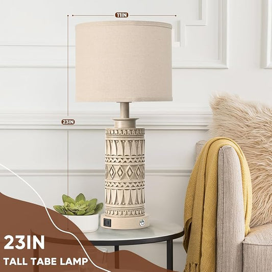 23IN Table Lamps for Living Room Set of 2 End Table Lamps Touch Control Table Lamp Dimmable Bedside Lamps USB A+C Ports Farmhouse Bedroom Lamp for Nightstand, Bulbs Included