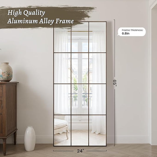 Anpark Windowpane Mirrors Full Length 65"x24" Wall Mounted Bronze Art Pane Mirror Farmhouse Decorative Floor Mirrors Leaning Hanging Wall Mirror for Bedroom Living Room Entrance