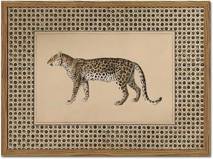 Vintage Leopard Wall Art Cheetah Safari Wall Decor Paintings, Wildlife Animal Poster Canvas Prints Aesthetic for Living Room Bedroom 12x16 inch Wood Framed