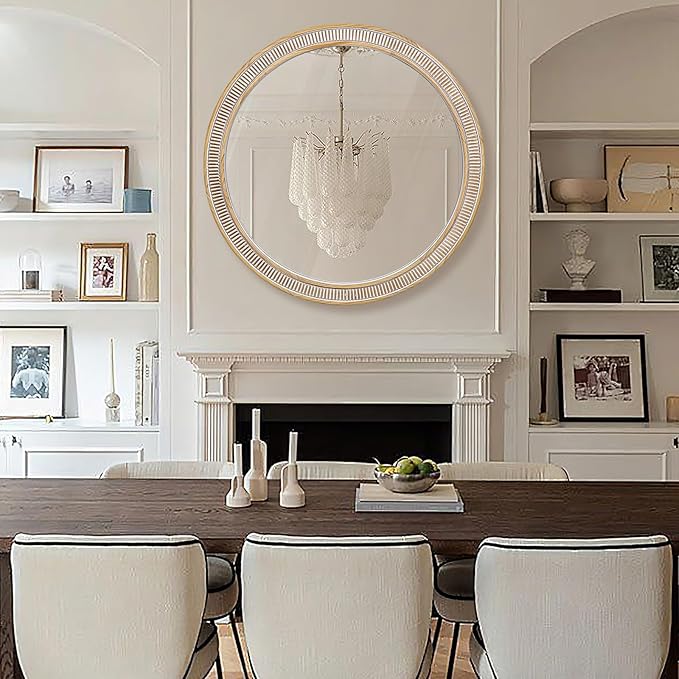 HOITUZYUS Round Wood Mirrors for Wall Decor, 30 Inch Rustic Farmhouse Circle Decorative Mirror for Bathroom, Living Room, Foyer, Entryway, Bedroom