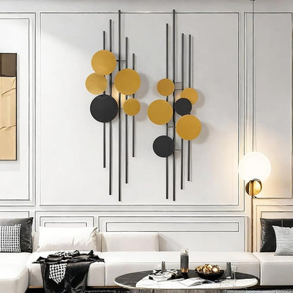 HYVAKUPPA 2 Pieces Large Metal Wall Decor 3D Modern Aesthetic Wall Sculptures 11.2''x 38.8''Luxury Geometric Circular Decor Wall Art Artwork for Bedroom Dining Living Room Wall Decorations