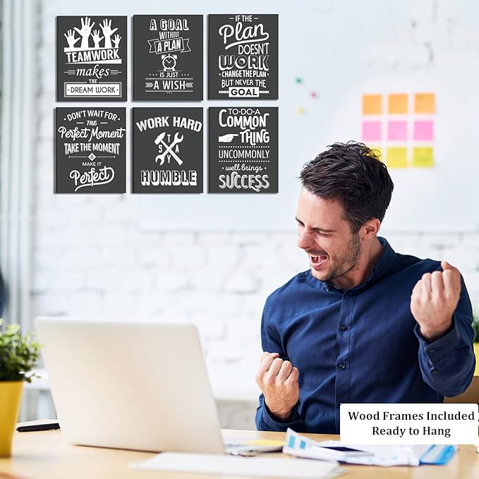 FRAMED Teamwork Wall Art, Black and White Wall Decor - Positive Wall Art, Ready to Hang (Set of 6, 8x10 Inch, Framed)