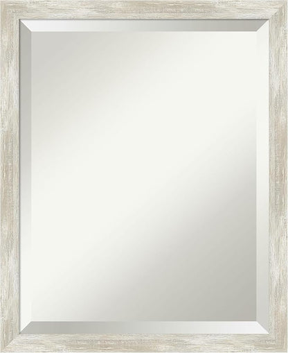Amanti Art Silver Bathroom Mirror for Over Sink, 22x18 Crackled Metallic Narrow Rectangle Vanity Mirror, Small Casual Frame, Hangs Horizonally and Vertically, Bathroom Wall Decor, Beveled Edge