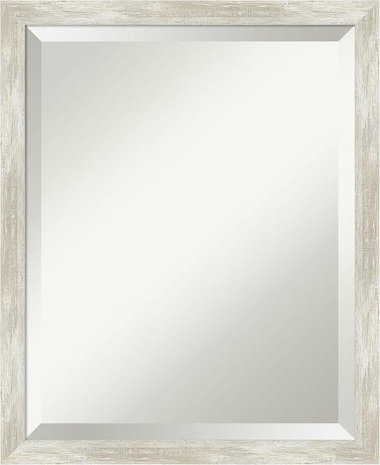 Amanti Art Silver Bathroom Mirror for Over Sink, 22x18 Crackled Metallic Narrow Rectangle Vanity Mirror, Small Casual Frame, Hangs Horizonally and Vertically, Bathroom Wall Decor, Beveled Edge