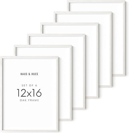 HAUS AND HUES White Oak Wood 12x16 Picture Frames - Set of 6, Modern Frames for Posters and Prints