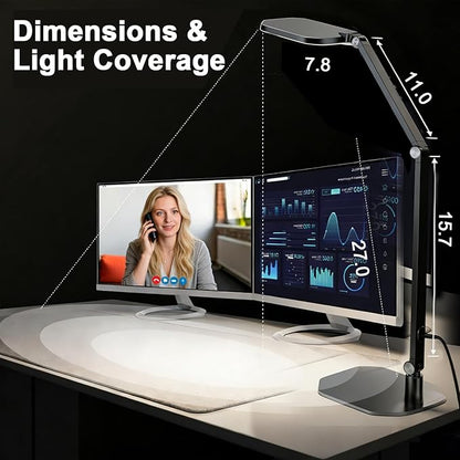 NS Pro LED Desk Lamp with Remote, Eye-Caring CRI95+ Dimmable Light, 3000K–6000K Adjustable Color Temperature, Flexible Clamp or Base Mount, Memory Function Desk Lamp for Office, Study & Zoom Meetings