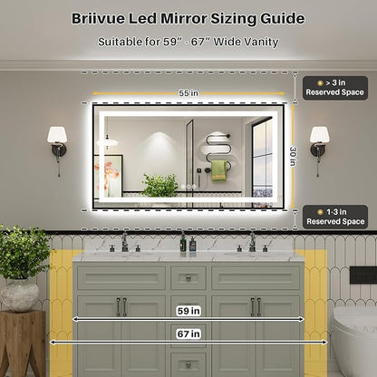 55x30 Inch LED Bathroom Mirror with Black Frame, Backlit & Front Lit, Anti-Fog Lighted Bathroom Vanity Mirror for Wall, Memory Function, Dimmable, HD Tempered Glass, Shatter-Proof