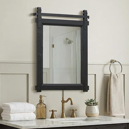 Besdomus Black Farmhouse Bathroom Mirror: 22"x30" Barn Door Rustic Solid Cedar Wood Frame Vanity Mirror - Home Decor for Entryway/Living Room/Bathroom Renovators - Modern Farmhouse for Homemakers