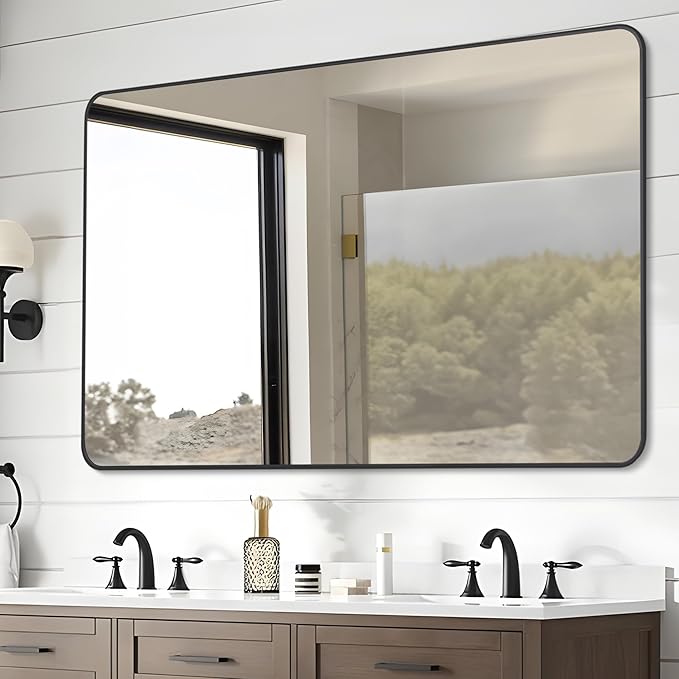 DESBING 30" x 48"Bathroom Mirror, Matte Black Wall Mirror with Metal Frame, Decorative Rectangular Vanity Mirror for Bedroom Bathroom Living Room Entryway (Horizontal/Vertical)