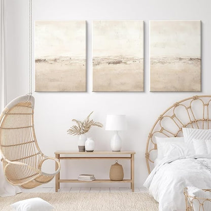 Baccone Beige Abstract Wall Art Set of 3 Neutral Canvas Wall Art Prints Boho Abstract Picture Modern Abstract Art Wall Decor Minimalist Artwork for Living Room Beroom Decor 16x24 Inch Wrapped Canvas