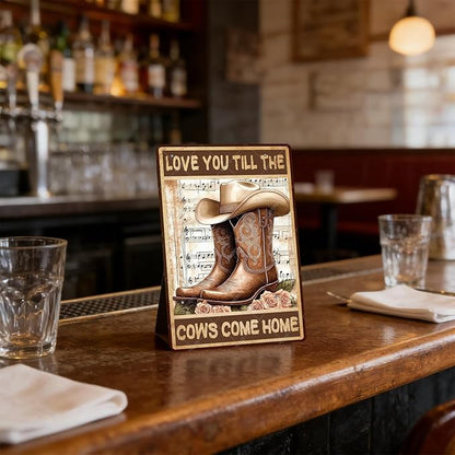 Vintage Flowers Cowgirl Boots Metal Tin Sign Love You Till The Cows Come Home Vintage Painting Tin Signs Retro Wall Poster for Home Office Cowboys Club Farm Decoration 16x12 Inch