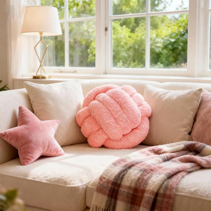 Knot Pillow Ball Plush - Decorative Throw Pillows for Bed Relieve Stress, Round Knot Cushion for Sofa Decor Pet Toy, Pink 8 inch
