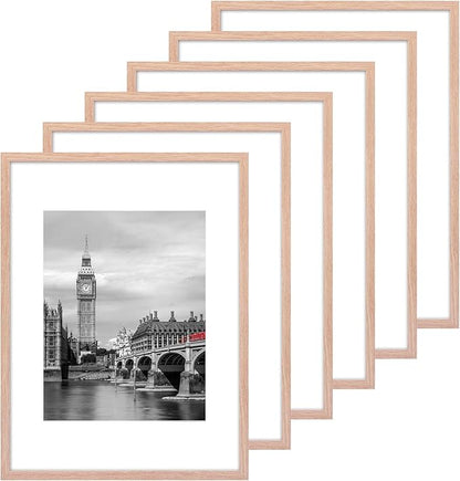 Fixwal 12x16 Poster Frame Set of 6 with Shatter Resistant Plastic Glass, Thin Border and Light Weight Photo Frames for Wall Decor Diamond Art, Gift for Mother's Day, Father's Day, Natural