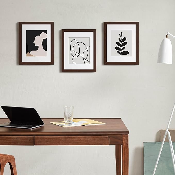 Momentworth 11x14 Picture Frame with Mat for 8x10 Set of 4, Walnut Wood Grain 11 x 14 Dark Brown Gallery Wall Picture Frames for Wall Mounting(4 Pack, Walnut)