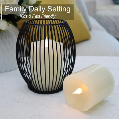 TECHLONG Flameless Candles Battery Operated with Remote Timer, 3D Moving Flame Flickering, Last 600+ Hours Battery Candles, 3" x 4" Ivory Real Wax Electric LED Candle for Wedding Party, Set of 2