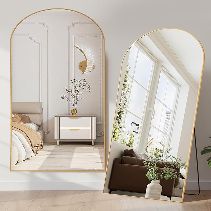 NEWBULIG Arched Mirror Full Length, 71"x26" Body Wall Mirrors with Shatter-Proof Glass, Upgraded Floor Standing Mirror, Hanging or Leaning, with Stand Aluminum Alloy Frame for Home Decor, Gold