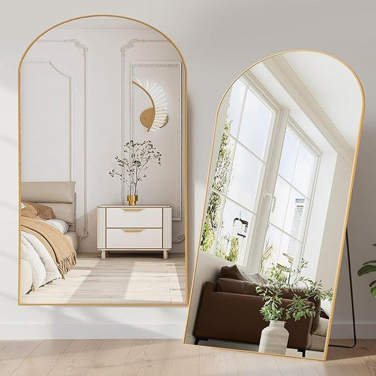 NEWBULIG Arched Mirror Full Length, 71"x26" Body Wall Mirrors with Shatter-Proof Glass, Upgraded Floor Standing Mirror, Hanging or Leaning, with Stand Aluminum Alloy Frame for Home Decor, Gold