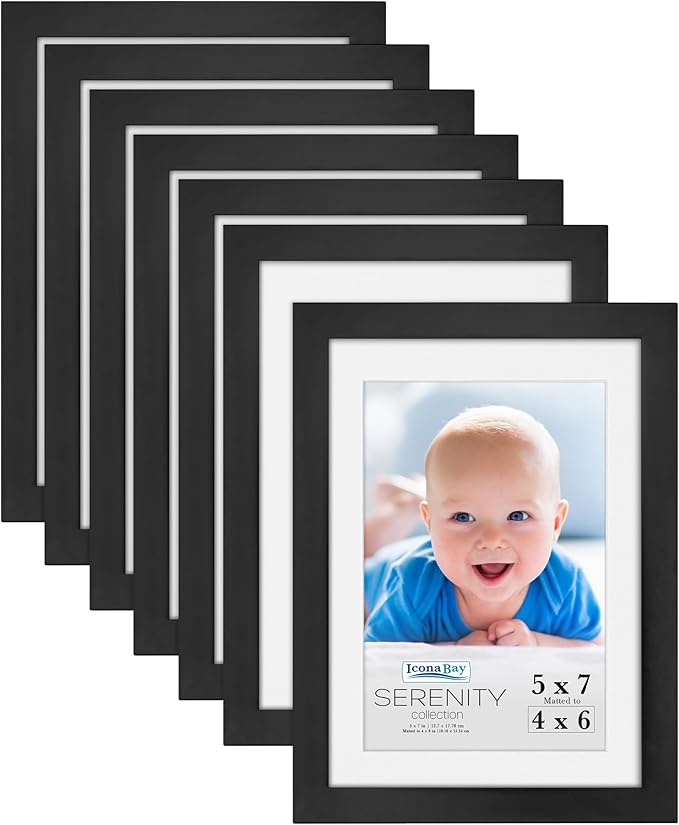 Icona Bay 5x7 Picture Frames w/Removable Mat for 4x6 Photos (Black, 10 Pack), Sleek Modern Style Frames, Table Top or Wall Mount, Serenity Collection