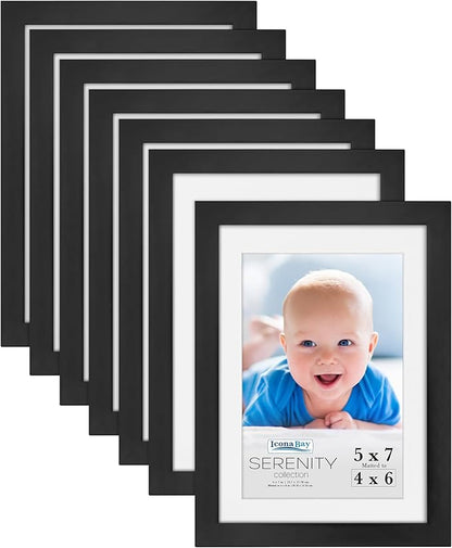 Icona Bay 5x7 Picture Frames w/Removable Mat for 4x6 Photos (Black, 10 Pack), Sleek Modern Style Frames, Table Top or Wall Mount, Serenity Collection