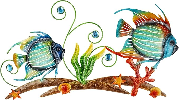 dreamskip 26'' Metal Beach Wall Decor Art, Sea Fish Ocean Themed Wall Sculpture, Coastal Outdoor Decor For Garden, Pool, Fence, Patio, Bathroom Indoor