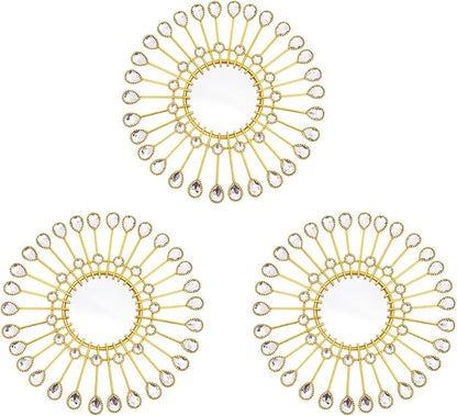 Gold Mirrors - Sunburst Valentine Wall Art, Decorative Round Mirrors for Valentine Bedroom, Living Room, Bathroom, Kitchen, Entryway, Hallway - Set of 3