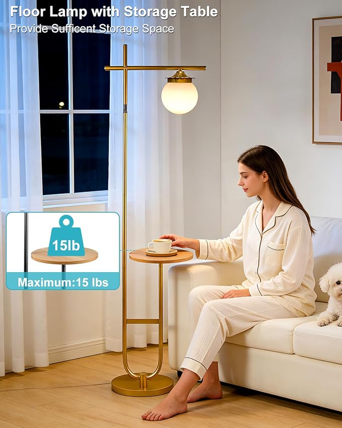 Lightdot RGBCW Floor Lamp for Living Room with Remote, Modern Standing Lamp with Storage Table, Cross-Shaped Lamp Head and U-Pole Base Style for Bedroom, Office, Home Decor, Foot Switch