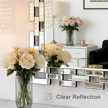 Chende Large Wall Mirrors for Decor, 47'' x 24'' Narrow Bathroom Mirror for Vanity with Frameless Glass Frame, Modern Decorative Mirror for Entryway, Living Room, Dining Room, Fireplace