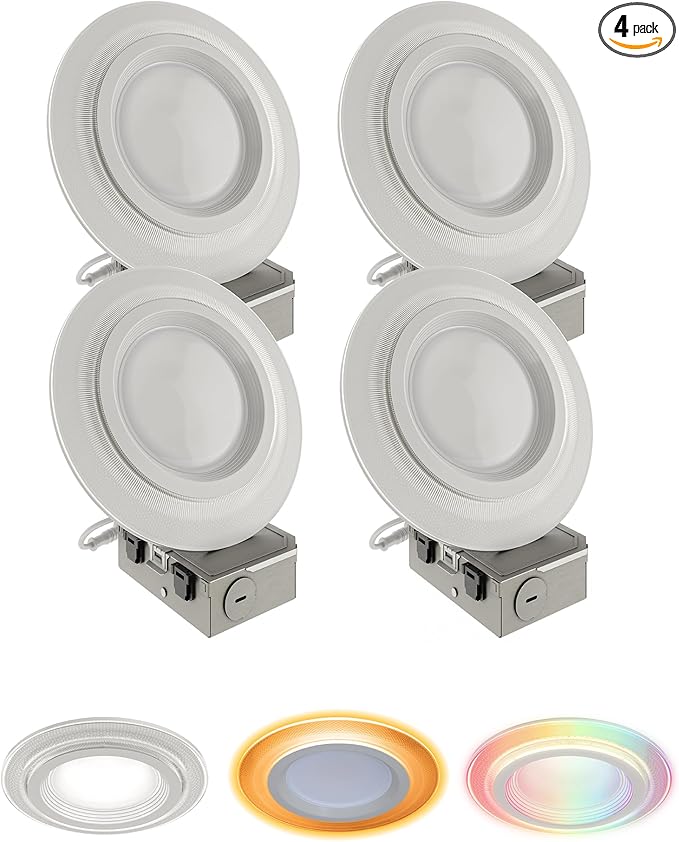 HALO 6 in Dual Zone Smart Wi-Fi Canless LED Ceiling Light Fixture 4-Pack Connected by WiZ Pro, Dimmable, Full Color, SpaceSense Motion Detection - RLWZDZC6-4PK