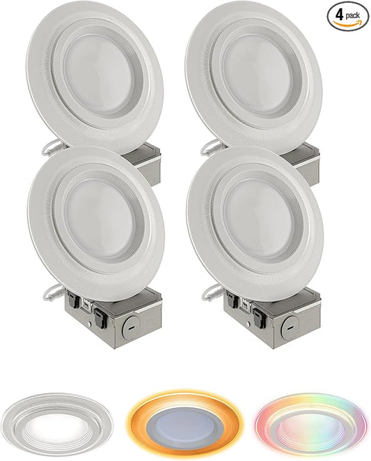 HALO 6 in Dual Zone Smart Wi-Fi Canless LED Ceiling Light Fixture 4-Pack Connected by WiZ Pro, Dimmable, Full Color, SpaceSense Motion Detection - RLWZDZC6-4PK