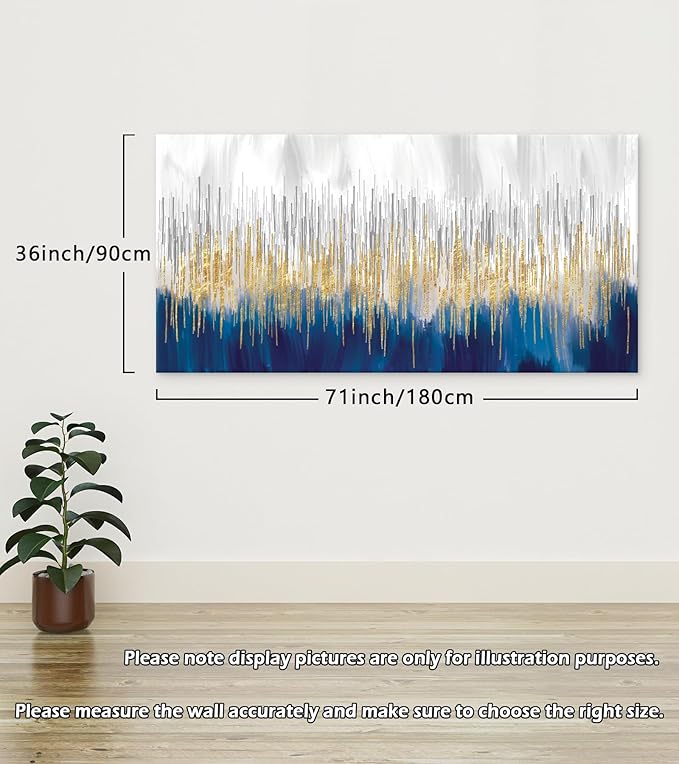 XXMWallArt FC3198 Abstract Wall Art Gold and Blue Canvas painting Artwork Painting Print for Living Room Bedroom Kitchen Home and Office Wall Decor