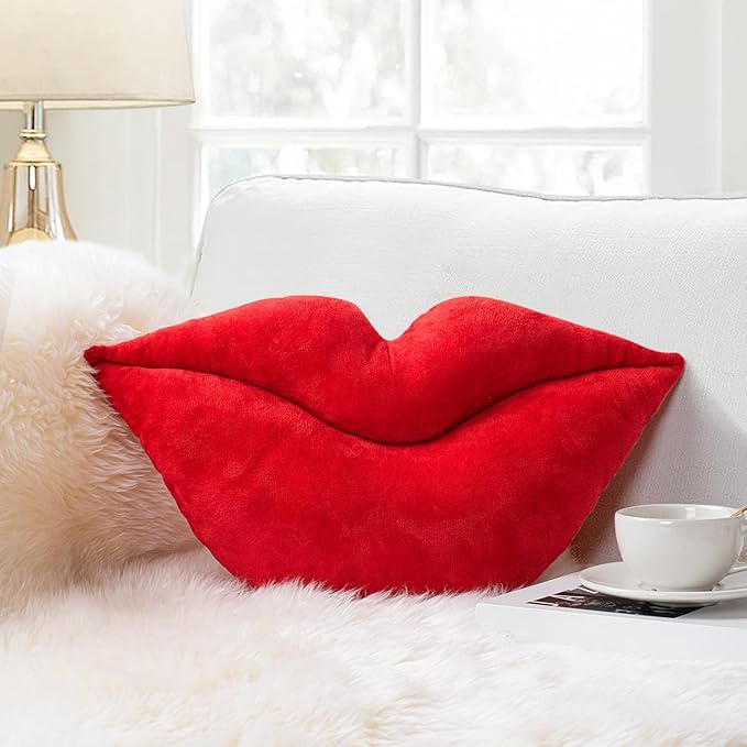 AELS 3D Lips Throw Pillows Smooth Soft Velvet Decorative Throw Pillows Love Pillows Cute Pillow 20 X 11 inches for Couch Sofa Bed Living Room Bedroom, Red