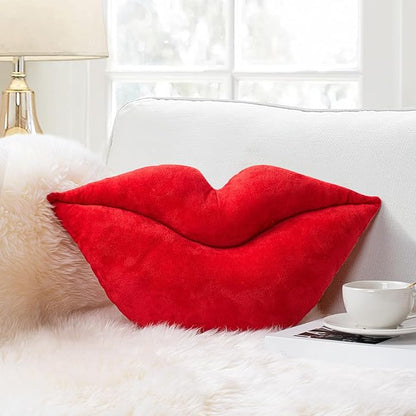 AELS 3D Lips Throw Pillows Smooth Soft Velvet Decorative Throw Pillows Love Pillows Cute Pillow 20 X 11 inches for Couch Sofa Bed Living Room Bedroom, Red