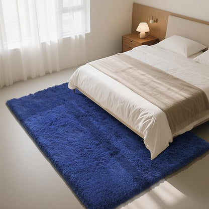 Blue Fluffy Rug Shag Area Rug, 9x12 Area Rugs for Girls Bedroom, Big Soft Shag Bedside Non-Slip Plush Dorm Nursery Kids Carpet Home Decor Aesthetic