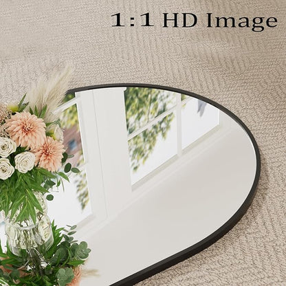 Full Length Mirror, 71''x30'' Floor Mirror with Stand, Arched Wall Mounted Mirror, Large Full Body Mirror with Aluminum Frame Hanging or Leaning for Bedroom, Living Room, Cloakroom (Black)
