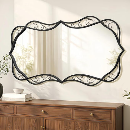 Besdomus Large Bathroom Black Mirror: 30"x60" Scalloped Modern Long Full Length Vanity Wall Mirror - Farmhouse Decorative Vertical or Horizontal Hanging for Living Room/Bathroom/Hallway/Bedroom